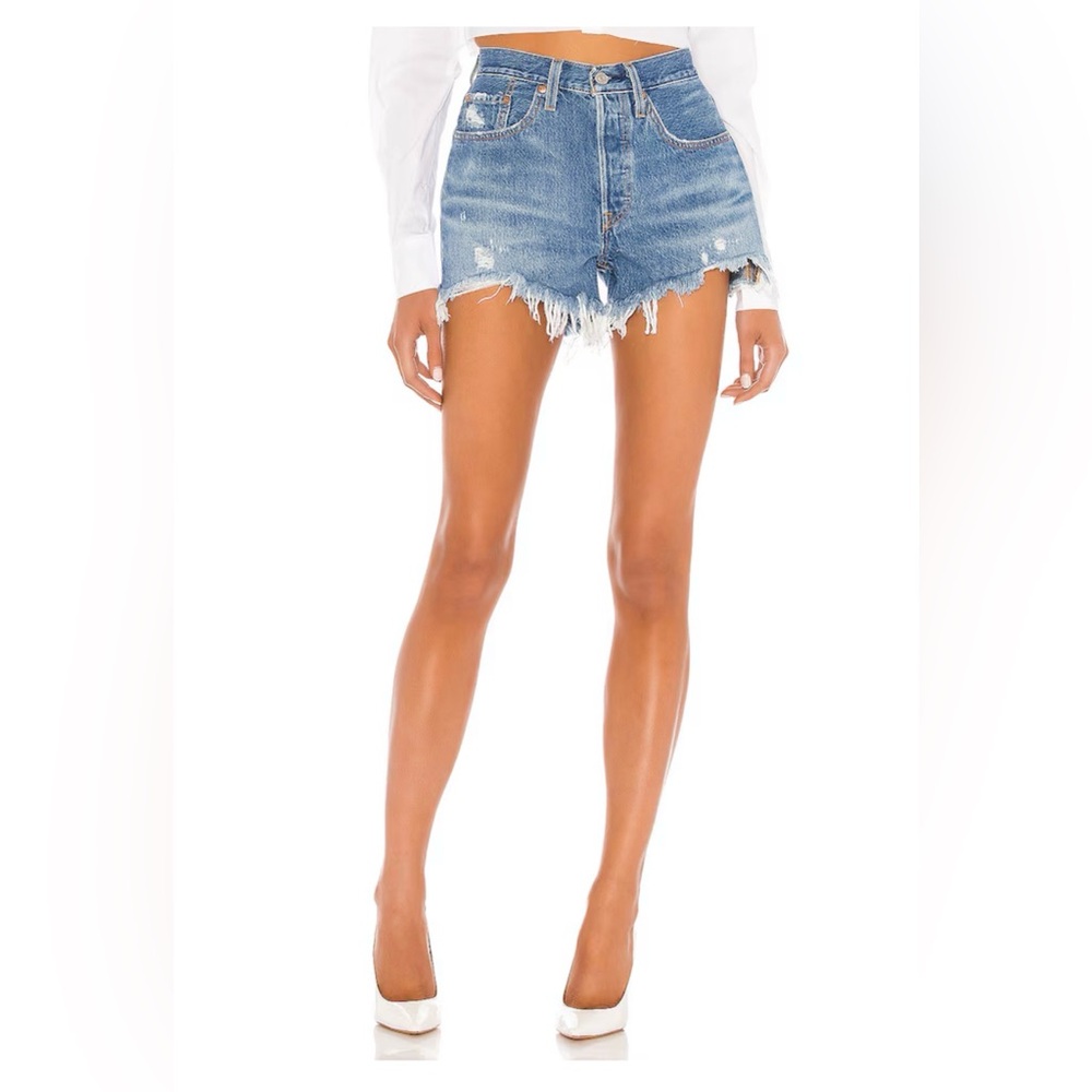 Levi’s 501 Premium 100% Cotton Denim Distressed High Rise Button Fly Short 25‎